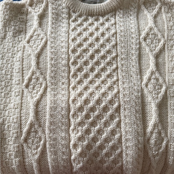 Aran Crafts Irish Men's Wool Ivory Cable Knit Crewneck Sweater - Picture 3 of 6